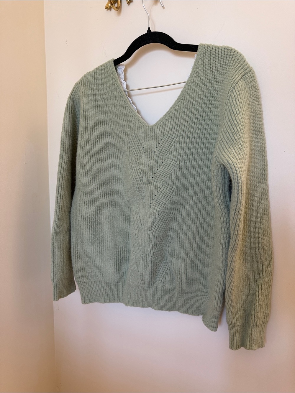 ADORA Light Sage V-Neck Ribbed Knit Sweater